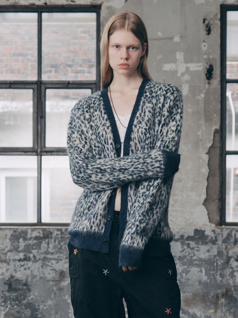 LEOPARD KNIT CARDIGAN NAVY  -as if CALIE-