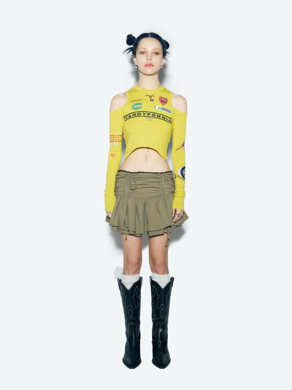 CANDYFORNIA CUT OUT LONG SLEEVE YELLOW - 에즈이프캘리(asifCALIE)