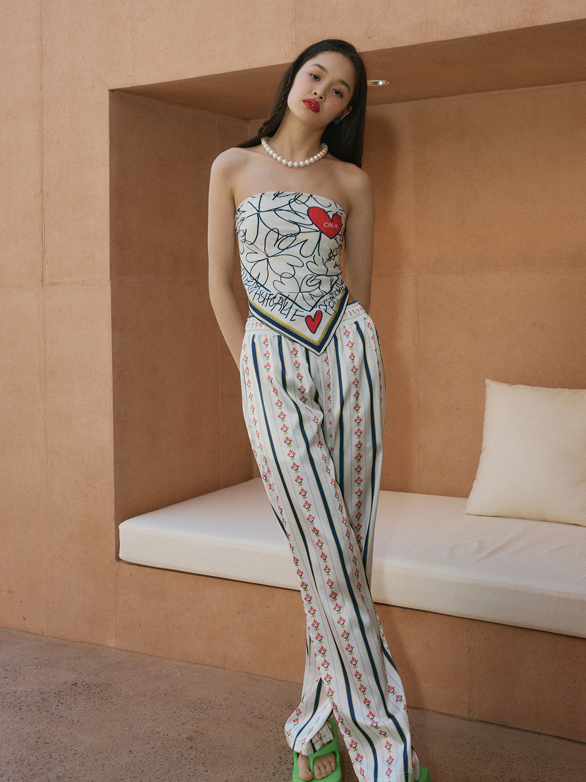FLOWER STRIPE PANTS IVORY -asifCALIE-