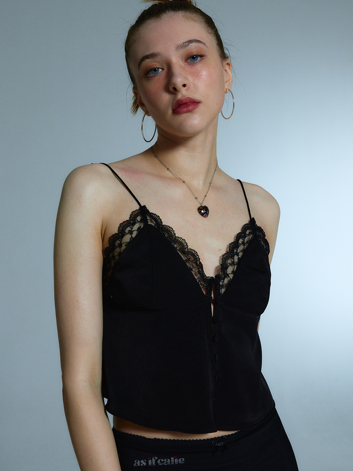 LACE TOP BLOUSE BLACK  -as if CALIE-