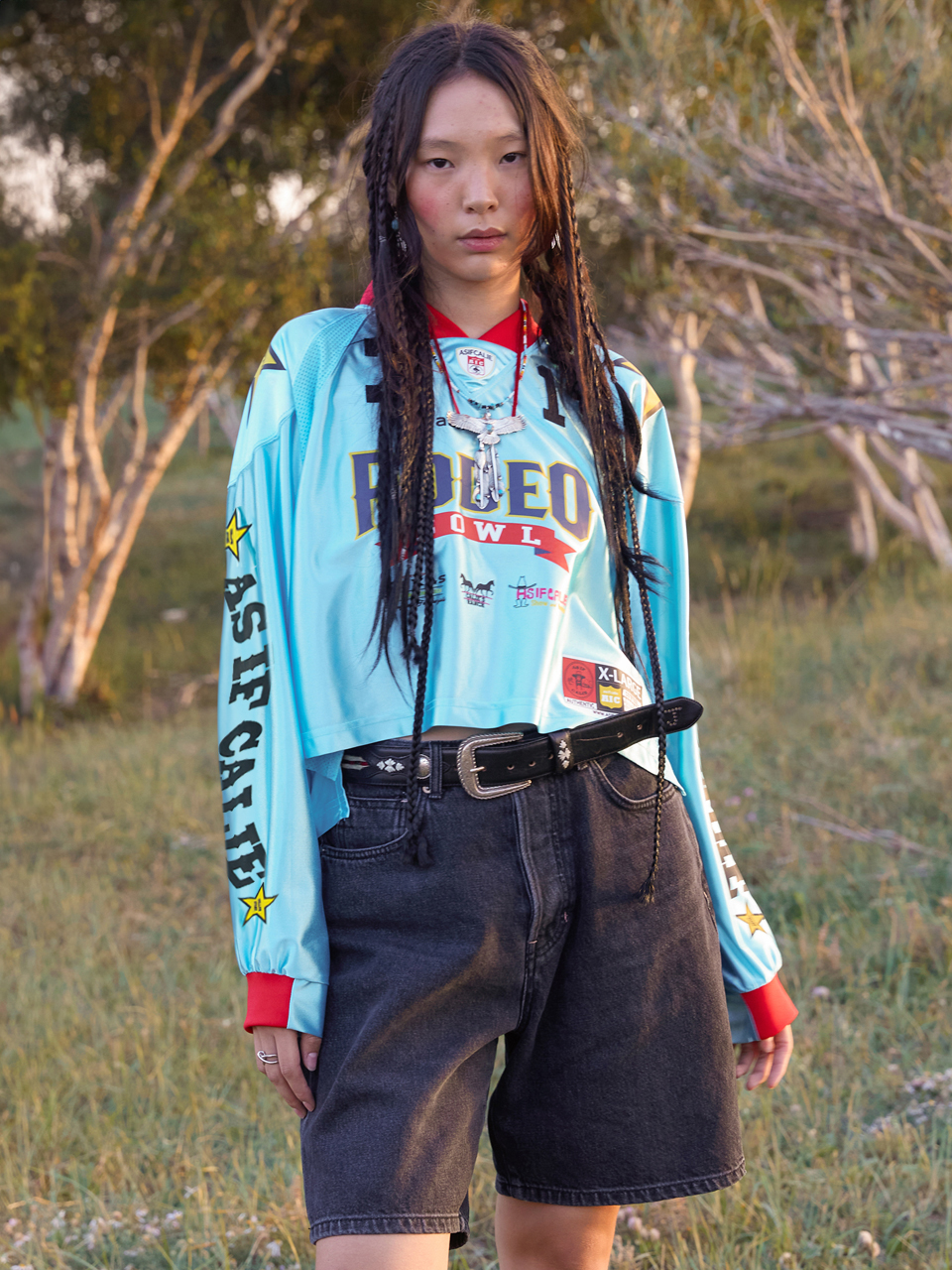 RODEO CROP FOOTBALL JERSEY SKYBLUE  -as if CALIE-