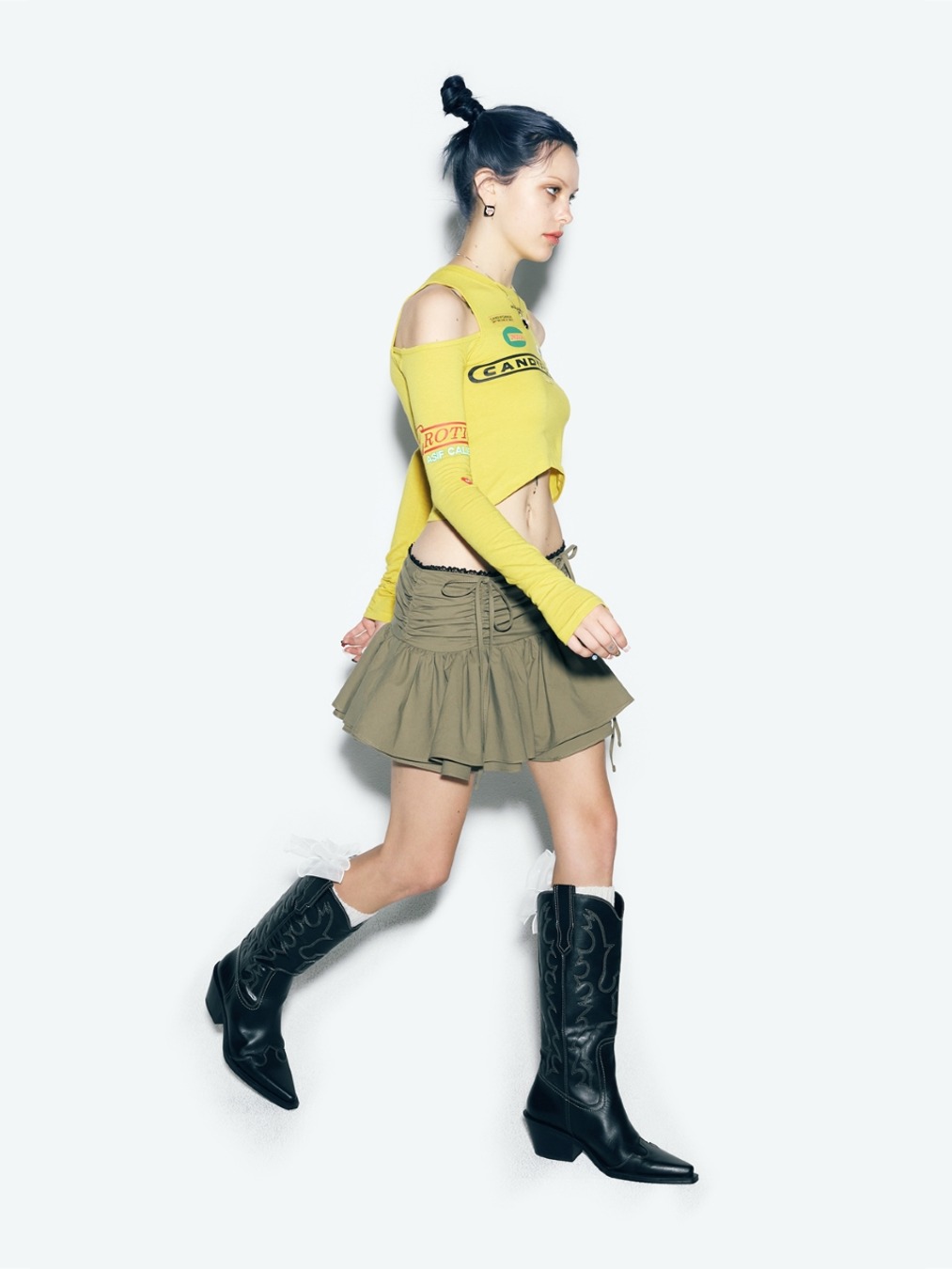 CANDYFORNIA CUT OUT LONG SLEEVE YELLOW - 에즈이프캘리(asifCALIE)